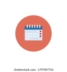 Calendar flat design, digital calendar icon design, web, apps and games, calendar icon isolated on red circle background