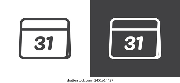 Kalender-Flachsymbol. 31. Kalenderseite, Vektorgrafik quadratische Symbole Kalender, Erinnerung Organizer Event. Symbol für Datumsbenachrichtigung. Vektorillustration des Kalendersymbols auf schwarzweißem Hintergrund.