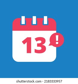Calendar flat icon, appointment schedule scheduled on day 13. Vector icon.