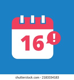 Calendar flat icon, appointment schedule scheduled on day 16. Vector icon.