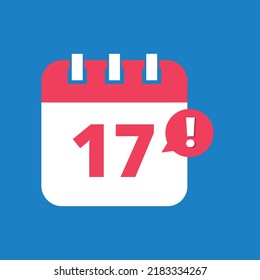 Calendar flat icon, appointment schedule scheduled on day 17. Vector icon.