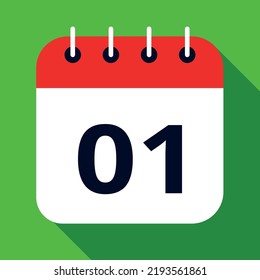 Calendar flat icon colored in red and green, vector illustration of appointment schedule scheduled on day 01.