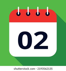 Calendar flat icon colored in red and green, vector illustration of appointment schedule scheduled on day 02.