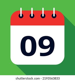 Icono plano del calendario coloreado en rojo y verde, ilustración vectorial de la agenda de cita programada para el día 09.