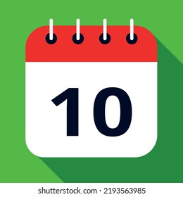 Calendar flat icon colored in red and green, vector illustration of appointment schedule scheduled on day 10.