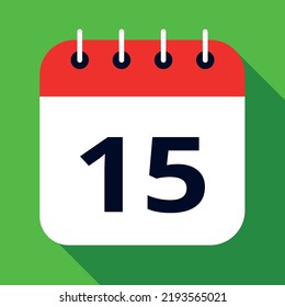 Calendar flat icon colored in red and green, vector illustration of appointment schedule scheduled on day 15.