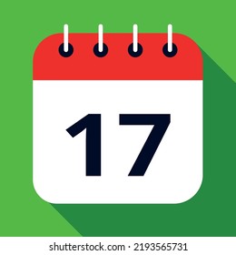 Calendar flat icon colored in red and green, vector illustration of appointment schedule scheduled on day 17.