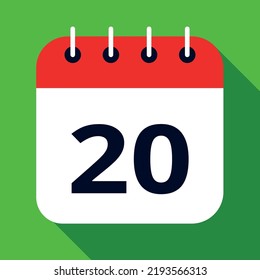 Calendar flat icon colored in red and green, vector illustration of appointment schedule scheduled on day 20.