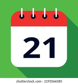 Calendar flat icon colored in red and green, vector illustration of appointment schedule scheduled on day 21.