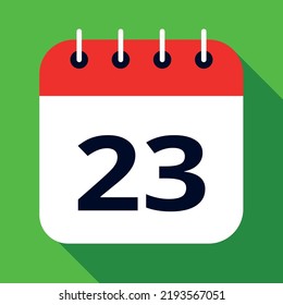 Calendar flat icon colored in red and green, vector illustration of appointment schedule scheduled on day 23.