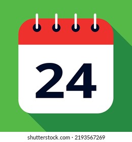 Calendar flat icon colored in red and green, vector illustration of appointment schedule scheduled on day 24.