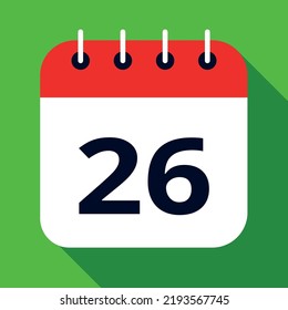 Calendar flat icon colored in red and green, vector illustration of appointment schedule scheduled on day 26.