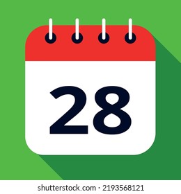 Calendar flat icon colored in red and green, vector illustration of appointment schedule scheduled on day 28.