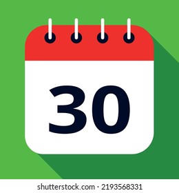 Calendar flat icon colored in red and green, vector illustration of appointment schedule scheduled on day 30.