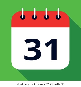 Calendar flat icon colored in red and green, vector illustration of appointment schedule scheduled on day 31.