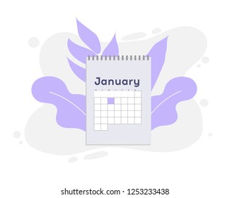 Calendar flat icon. European version. Spiral wall calendar vector illustration