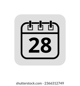 Calendar flat icon in hollow stroke in black color, vector illustration of calendar with specific day marked, day 28.