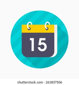 Calendar flat icon with long shadow on blue circle background , vector illustration , eps10