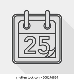 Calendar flat icon with long shadow, eps10, line icon