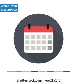 Calendar flat icon with long shadow. Vector Illustration.