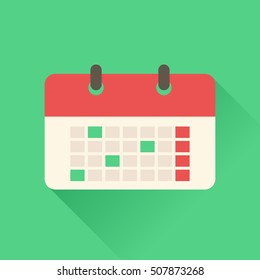 Calendar Flat Icon. On green background with shadow vector illustration EPS10