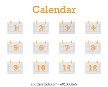 calendar flat icon one to twelve month isolated on white background, vector illustration