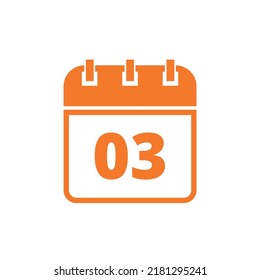 Calendar flat icon in orange color isolated on white background, vector icon, day 03.