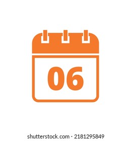 Calendar flat icon in orange color isolated on white background, vector icon, day 06.