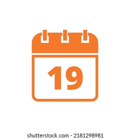 Calendar flat icon in orange color isolated on white background, vector icon, day 19.
