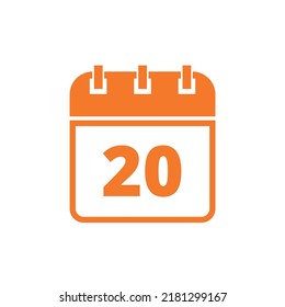 Calendar flat icon in orange color isolated on white background, vector icon, day 20.
