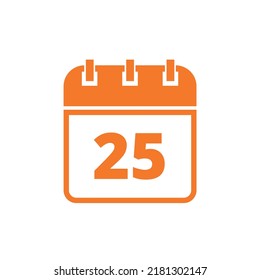 Calendar flat icon in orange color isolated on white background, vector icon, day 25.