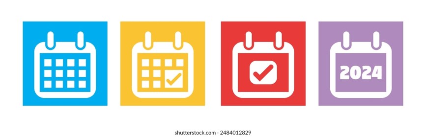 Calendar flat icon set. Deadline, calendar notification, reminder organizer.