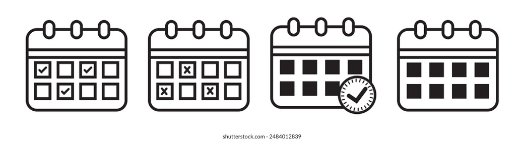 Calendar flat icon set. Deadline, calendar notification, reminder organizer.