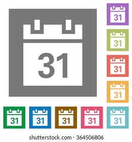 Calendar flat icon set on color square background.