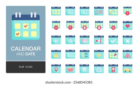 Calendar flat icon. Calendar settings, daily checklist management, containing date, timetable, weekly schedule. For presentation, graphic design, mobile application, web design or infographics. 