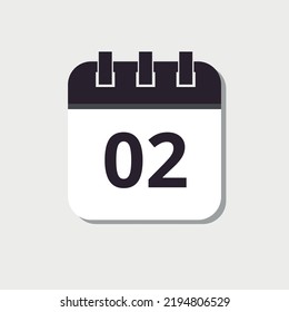 Calendar flat icon with shadow, vectorized, vector illustration of specific day calendar marking day 02.