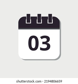 Calendar flat icon with shadow, vectorized, vector illustration of specific day calendar marking day 03.