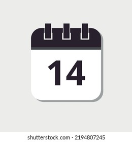 Calendar flat icon with shadow, vectorized, vector illustration of specific day calendar marking day 14.e