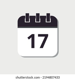 Calendar flat icon with shadow, vectorized, vector illustration of specific day calendar marking day 17.