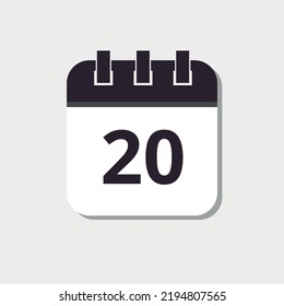 Calendar flat icon with shadow, vectorized, vector illustration of specific day calendar marking day 20.