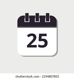Calendar flat icon with shadow, vectorized, vector illustration of specific day calendar marking day 25.