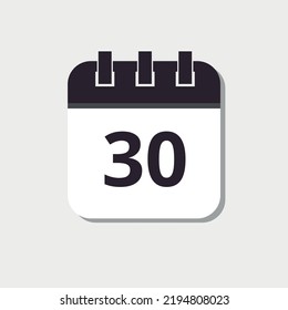 Calendar flat icon with shadow, vectorized, vector illustration of specific day calendar marking day 30.