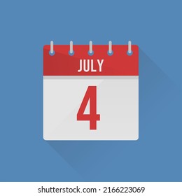 ícono plano del calendario mostrando el 4 de julio, para los elementos de diseño del día importante del 4 de julio