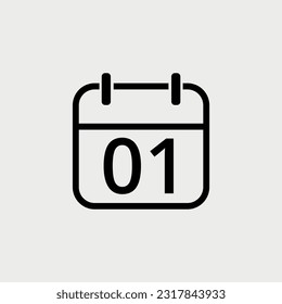 Kalenderflachsymbol mit einem bestimmten Tag, einfache Kalendersymbol, Vektorgrafik für Webseiten, Projekte und grafische Ressourcen. Tag 01, der auf dem Kalender markiert ist.