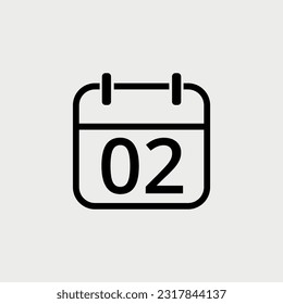 Calendar flat icon with specific day, simple calendar icon vector illustration for websites, projects and graphic resources. Day 02 marked on the calendar.