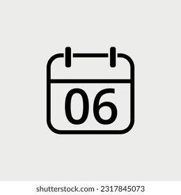 Calendar flat icon with specific day, simple calendar icon vector illustration for websites, projects and graphic resources. Day 06 marked on the calendar.