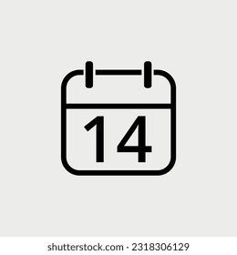 Calendar flat icon with specific day, simple calendar icon vector illustration for websites, projects and graphic resources. Day 14 marked on the calendar.