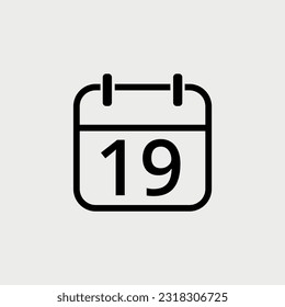 Icono plano del calendario con día específico, ilustración simple del icono del calendario para sitios web, proyectos y recursos gráficos. Día 19 marcado en el calendario.