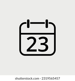 Kalenderflachsymbol mit einem bestimmten Tag, einfache Kalendersymbol, Vektorgrafik für Webseiten, Projekte und grafische Ressourcen. Tag 23, der auf dem Kalender markiert ist.