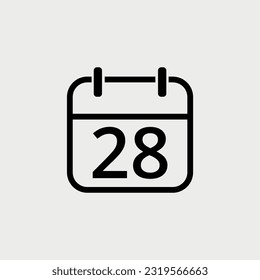 Icono plano del calendario con día específico, ilustración simple del icono del calendario para sitios web, proyectos y recursos gráficos. Día 28 marcado en el calendario.